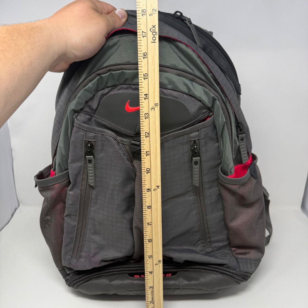 Nike Sport Backpack Grey Red Ripstop Multi-Pocket Shoe Compartment Training Bag - Picture 14 of 14